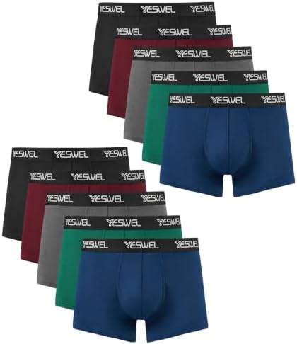 YESWEL Boxershorts Herren 10er Pack, Baumwolle Unterhosen Männer | etikettenfrei mit Innendruck, Retroshorts-Schnitt, mehrfarbiges Set, elastischer Bund, 40 Grad waschbar, Alltag &