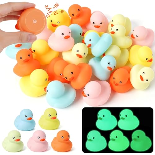 25Pcs Mini Luminous Rubber Duck Bath Toys Bathtub Floating Squeaky Duck Bulk Baby Preschool Bath Toy for Baby Shower Infants Kids Toddler Birthday Party Decoration Gift (Large)
