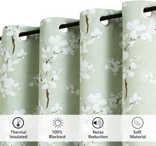 Image of BFAM Floral Print 100% Blackout Curtain with Black Linning at Back, Floral Print Curtains for Living Room /Bedroom Thermal Insulated Energey Saving Blossom Curtain, Pack of 1 Curtain