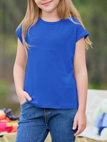 Image of Imily Bela Girls Short Sleeve T Shirts Crew Neck Cap Sleeve Tank Tops Casual Loose Summer Shirt Kids 5-14 Years