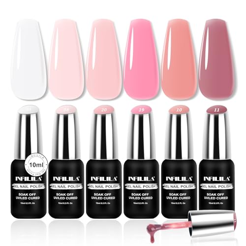 Kit de Esmaltes de Gel Nude Milky White Pink 6 Colores 10ML