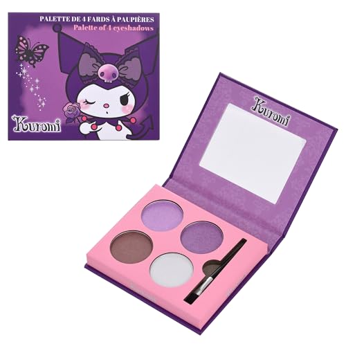 Kuromi, Palette 4 Fards à Paupières, Miroir, Pinceau, Violet, Marron, Blanc 9 x 7,1 x 1,5 cm, TAKE CARE