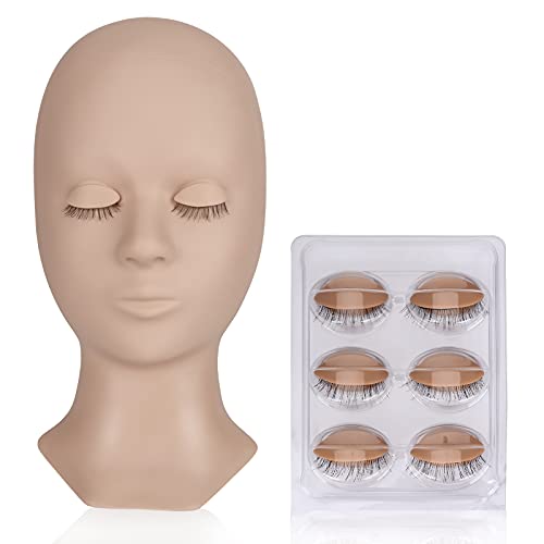 BEYELIAN Lash Mannequin Head Replaced Eyelids,Eyelash Extension Practice Head Kit, Natural Color Realistic Soft-Touch，Training Mannequin Head with 4 Pairs Removable Eyelids