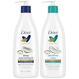 Dove Body Lotion Set with Ceramide Serum – Sensitive Care Moisturizer for Sensitive Skin, Fragrance-Free & Intense Care Cream Oil Lotion for Extremely Dry Skin, Scented, 13.5 Oz Ea (2 Piece Set)