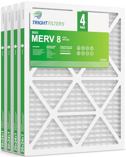 TRIGHTFILTERS 20x24x1 Air Filter 4 Pack, MERV 8 Pleated Dust Defense Air Filters Replacement Air Conditioner HVAC AC Furnace Filter, Durable and Lightweight