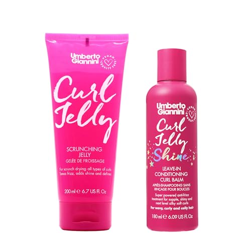 Umberto Giannini Curl Jelly Scrunching Jelly 200 ml et Curl Jelly Shine Après-shampoing sans rinçage 180 ml Végétalien et sans cruauté envers les animaux