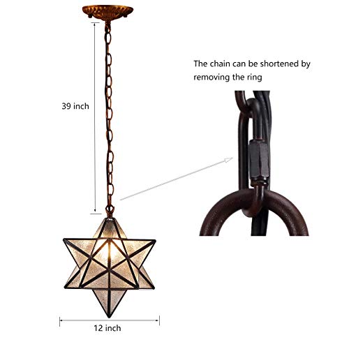 Bieye L10076 Moravian Star Tiffany Style Stained Glass Ceiling Pendant Hanging Lamp With 12-Inch Wide Lampshade, 51-Inch Tall (Iridescent Glass) #TOP1