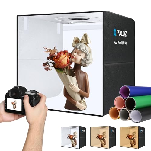 PULUZ Studio Photo Box Portatile 50x50cm, 20x20inch Scatole di Luce Kit con Temperature di 3 Colori Regolabili 160pcs LED & Ricarica Rapida USB & 12 Sfondi per Fotografia Prodotti