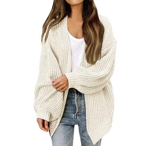 Image of ziubauyke Women's Chunky Cardigan Long Sleeve Knit Open Front Cardigans Ladies Lightweight Crochet Cardigan Casual Soft Sweater Knitwear Oversized Jumpers with Pockets Beige