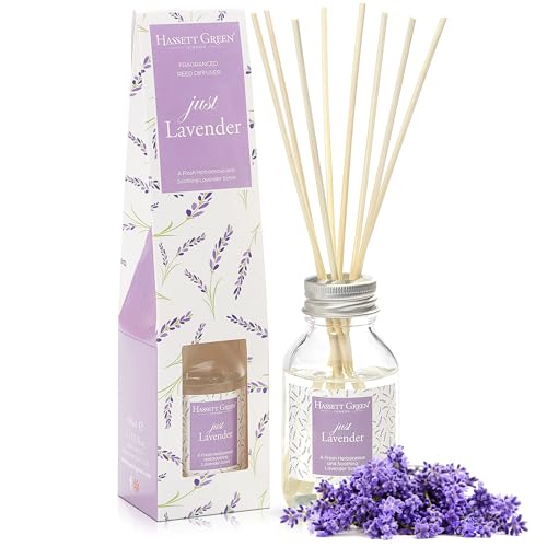 Image of Hassett Green London - Just Lavender Fragrance Oil Reed Diffuser 100ml - Long Lasting Home Indoor Fragrance with 8 Rattan Reeds