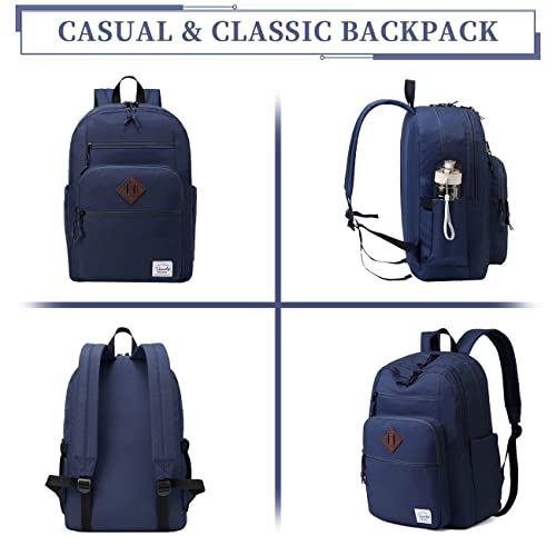 فاشي شنطة ظهر مدرسية للرجال، شنطة كتب للجنسين، شنطة مدرسية كاجوال للمدرسة الثانوية/الكلية/المراهقين/السفر/العمل/ازرق