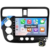 Leadfan Double Din Linux Car Stereo for Honda Civic 2001 2002 2003 2004 2005, 9 Inch IPS Screen Radio with Wireless Carplay/Android Auto/Bluetooth/FM/AM/DSP/Steering Wheel Controls/Backup Camera