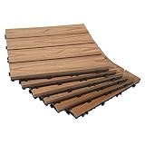 famobay Wood Plastic Composite Patio Deck Tiles (12" x 12", 6 PCs，3D Teak),DIY Interlocking Decking