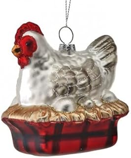 The Bridge Collection Mother Hen Chicken Laying on Nest Ornament - Farmhouse Chicken Ornament for Christmas
