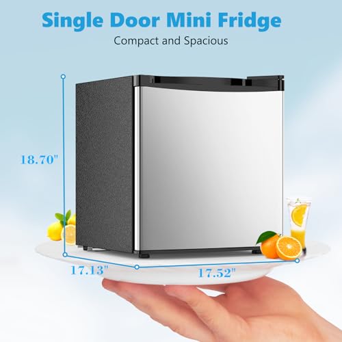 Electactic 1.6 Cu.ft Mini Fridge with Freezer, Compact Single Reversible Door Refrigerator, Adjustable Thermostat, Ultra Quiet, Energy Efficient for Office, Dorm, Bedroom, Apartment -Silver by Electactic - Image 4