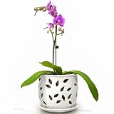 VEBAVO Orchid Pot Ceramic 5.25 inch, Healthy Air Circulation and Drainage Orchid Pots with Holes, Ea