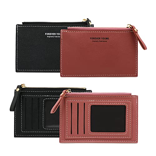 CiciIng 2 Stück Geldbeutel Damen, Geldbörse Damen, Multi-Slot PU Leder Portemonnaie Kleine Brieftasche Geldbörse für Damen und Herren (Schwarz und Wassermelonen Rot) Cover