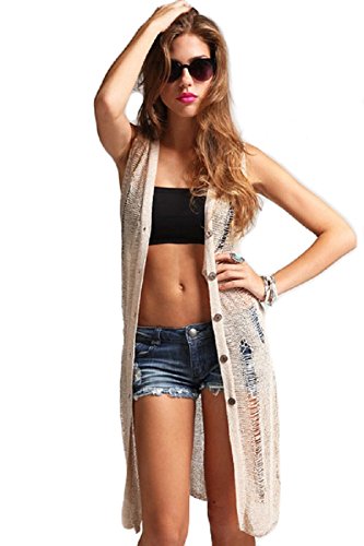 Simone Distressed Cardigan Vest M Beige 36 Point 5 #TOP17