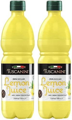 Tuscanini 100% Sicilian Lemon Juice, Not from Concentrate, 500ml (Pack of 2) No Water Added | Convenient Size, Fits Nicely in Refrigerator | Product of Italy | Certified Kosher (Including Passover)