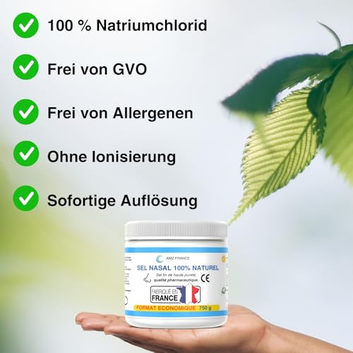 Nasenspülsalz 750g, 100% Natürlich, Pharmazeutische Qualität, Hergestellt in FRANKREICH - 277 Nasenspülungen (XXL-Box) - Kind Erwachsener - Wellnessprodukt