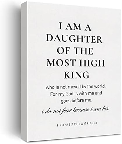Christian Canvas Wall Art 2 Corinthians 6:18 I am the Daughter of a King Canvas Print Positive Painting Religious Home Wall Decor Framed Girl Nursery Gift 12x15 Inch
