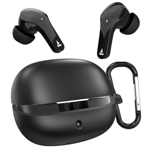 Image of Sounce Soft Silicone Protective Case Cover, Boat Airdopes 311 Pro /Airdopes Plus 311 (2025 Launch) Shockproof, Scratch-Resistant, Dustproof Earbuds Case with Keychain Clip, Easy Portability (Black)