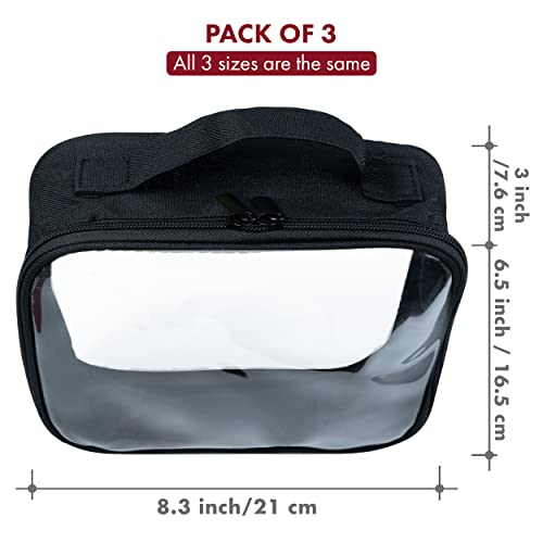 Clear Makeup Bags with Zipper 3pcs in Black, 6.5 x 8.3 inches - Quart Size, TSA Approved Toiletry Bag - Waterproof & Leak-Resistant PVC Clear Travel Bags – Perfect for Women, Men & Kids2
