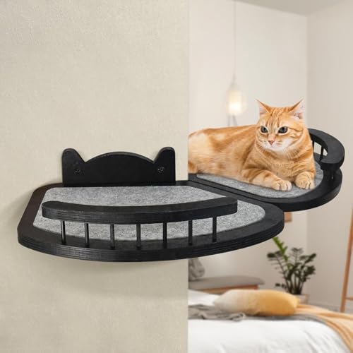 Estantes de pared para gatos con rascador y escaleras de madera miniatura 6