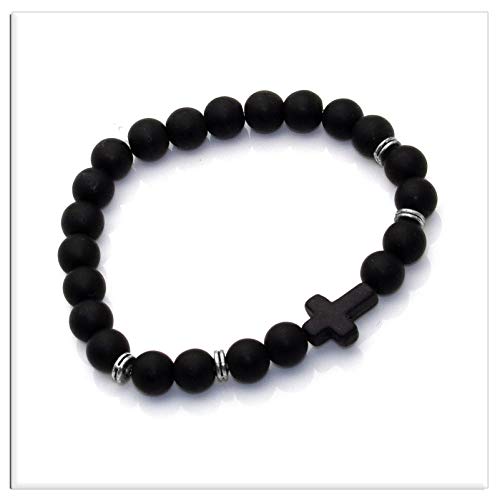 Xusamss Fashion 8MM Matte Agate Beads Bracelet Cross Elastic Bracelet,7 1/2 wrist4
