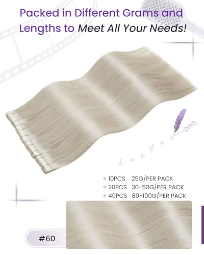 Image of LaaVoo Tape in Hair Extensions Human Hair Blonde 24 Inch Tapes in Extensions Platinum Blonde Hair Extension Tape ins Real Human Hair 40pcs 100g