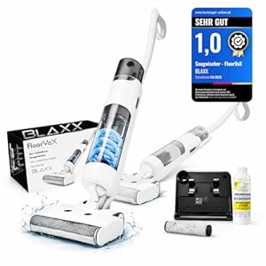 BLAXX FloorVaX Nass-Trockensauger | Kabelloser Wischsauger Akku für Hartböden | 180° Lay-Flat unter Möbel | Selbstreinigung | 800/450 ml Tank | Anti-Tangle Bürste | Tierhaare | bis 120 m²