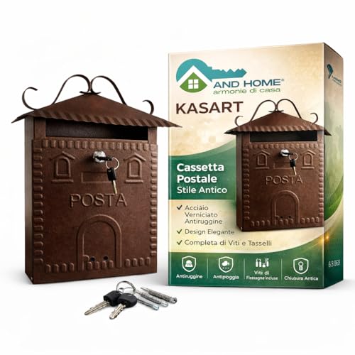 Cassetta Postale da Esterno Rame Antico – Buca Lettere in Lamiera Zincata Verniciata a Polvere, Design Classico, Accessori di Montaggio Inclusi, Cassetta Posta da Parete, 36x32x9 cm, Iris