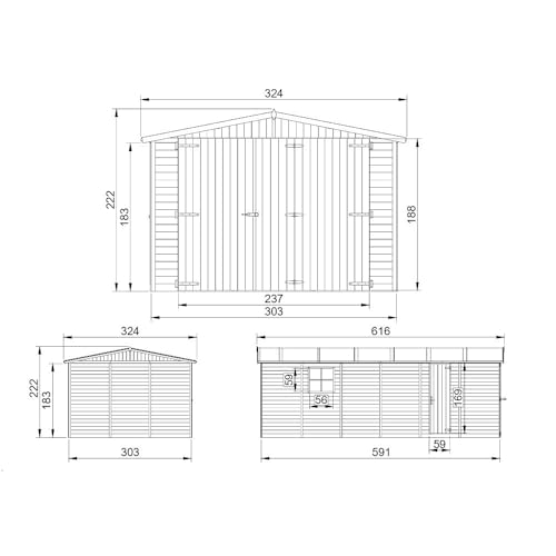 Foto von Holzgarage - Abstellraum mit Fenstern- H222x616x324 cm /18 m2 - Plattenkonstruktion aus Naturholz - Gartenwerkstatt - Auto- und Geräteschuppen -TIMBELA M102
