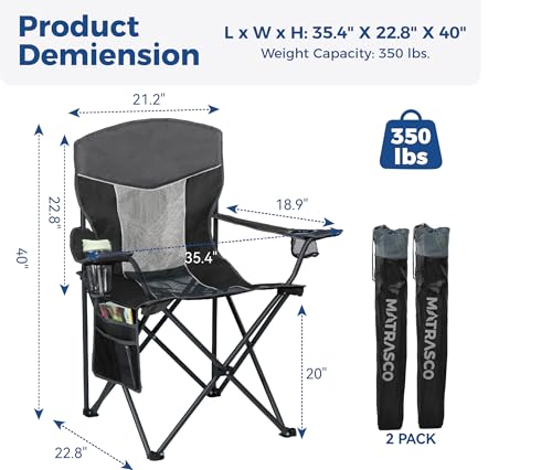 Matrasco Oversized XL Camping Chair 2-Pack with Mesh Back, Black - Image 3