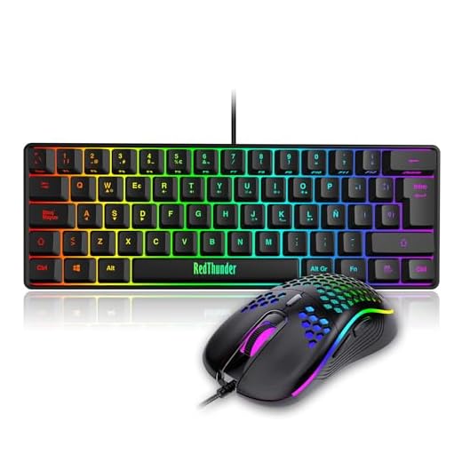 RedThunder Teclado Mecánico Alámbrico Gaming 60%,Retroiluminación RGB Dinámica,Ratón Celular Ligero de 7200 dpi,Teclado Ultra-Compacto 62 Teclas Anti-ghosting,Disposición QWERTY ES,para PC/PS5/Xbox