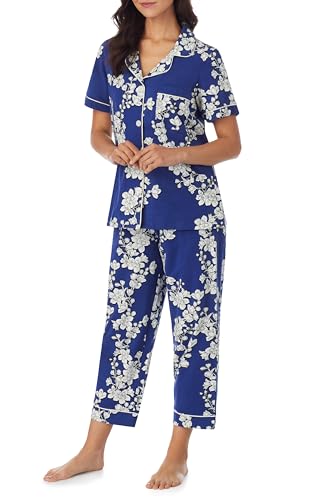 Image of Bed Head PJs Womens Matching Pajamas - Soft Organic Cotton Button Down PJ Shirt & Cropped Pants Set - Loungewear & Sleepwear