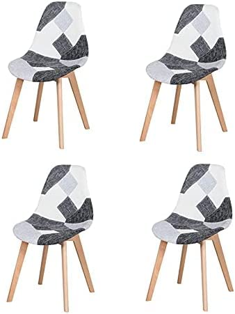 Hjhomeheart Juego De 4 Sillas De Comedor, Silla De Comedor De Patchwork Multicolor, Silla De Tela Con Patas De Madera Maciza Para Comedor, Sala De Estar Gris, Blanco Y Negro Hjhomeheart Juego De 4 Sillas De Comedor, Silla De Comedor De Patchwork Multicolor, Silla De Tela Con Patas De Madera Maciza Para Comedor, Sala De Estar Gris, Blanco Y Negro
