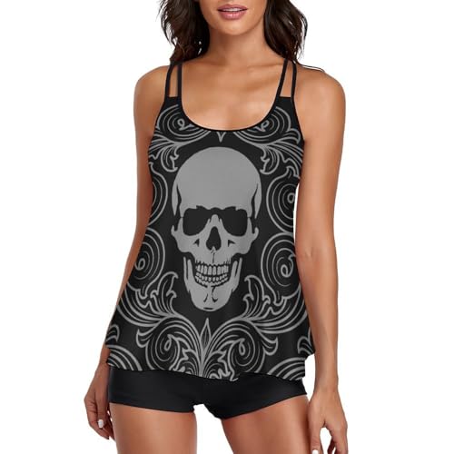Maillot de bain tankini crâne noir aux finitions haut de gamme