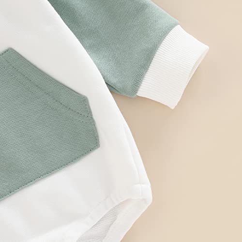 Xiqaalombvt Infant Baby Boy Girl Fall Clothes Hoodie Pullover Sweatshirt Romper Color Block Long Sleeve Onesie Outfit (Light Green, 6-12 Months) #TOP2
