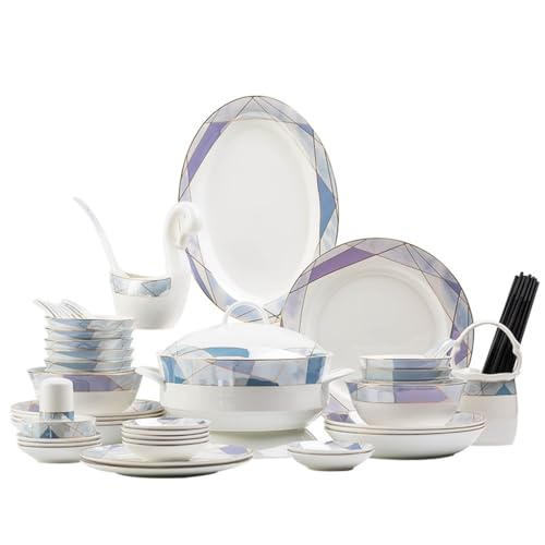 DYHWAC Juego de Cuencos y Platos, vajilla de cerámica for el hogar, Cuenco, Palillos y Platos, vajilla de Porcelana de Hueso combinada