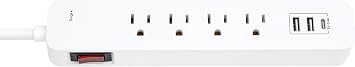 Power Strip, 450 Joules Surge, 4 Outlet, 14AWG, 2 USB-A, USB C,15A, 125V,ETL, SJTW, 6 FT