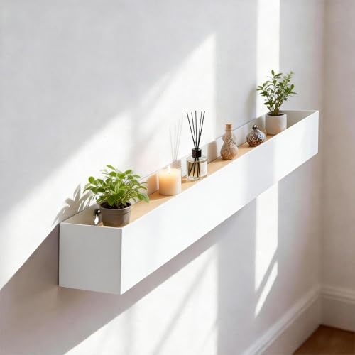 ATTEEFI Colgador de Pared de 60 cm con Estante y 7 Ganchos Ocultos, Espaciosa Perchero de Pared Metal y Madera, Ganchos Percheros para Pasillo, Dormitorio, Sala de Estar, Blanco - imagen 7