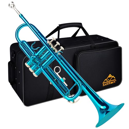 EASTROCK Trompete BB Standard Trompete Kit mit Tragetasche, Handschuhe, 7C Trompete Mundstück,Tuning Rod, Trompeten für Anfänger und Schüler(Lake Blue)