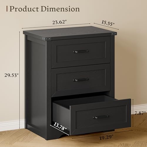 Image of BORNOON 3-Drawer Dresser for Bedroom, Small Wooden Chest of Drawers with Metal Handles, Narrow Storage Cabinet with Anti-Tipping Design, Sturdy Dresser Organizer for Closet, Living Room, Entryway