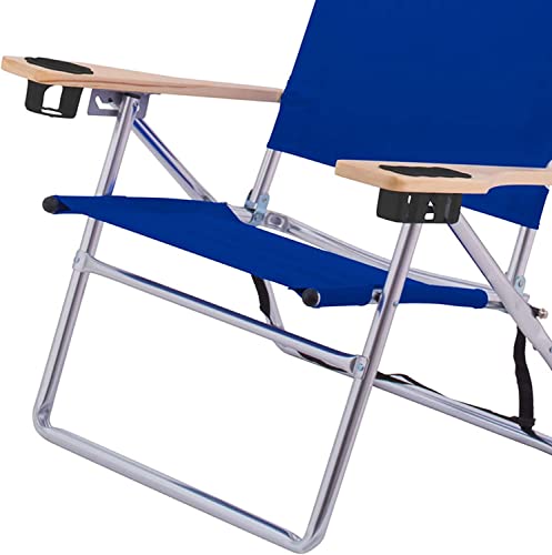 Copa Big Tycoon Aluminum And Wood 4 Position Portable Folding Lounge Chair With Canopy And Cupholder For Beach, Lake, Park, And Backyard, Blue #TOP3
