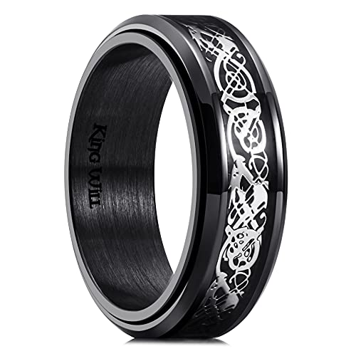 Image of King Will 316L Stainless Steel Spinner Ring for Men Women- 8mm Width Fidget Ring with Dragon /Celtic Knot Pattern, Stress Anxiety Relief Comfort Fit Wedding Band