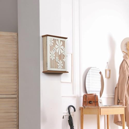 Caja para llaves de pared con ganchos decorativos de madera para organizar el pasillo 5