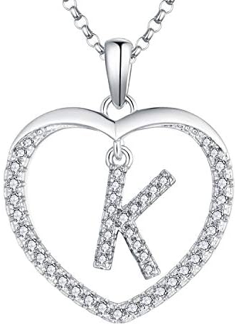 JO WISDOM Women Heart Necklace,925 Sterling Silver 26 Letters Alphabet Pendant Necklace with 3A Cubic Zirconia Personalized Jewellery Gift
