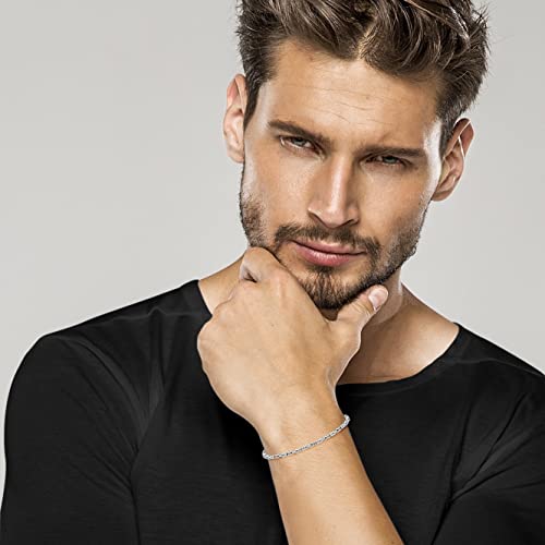 Miabella Italian Rodium Plated 925 Sterling Silver 2.5Mm Dainty Solid Square Byzantine Bracelet For Men, 925 Handmade In Italy (Length 7.5 Inch) #TOP2