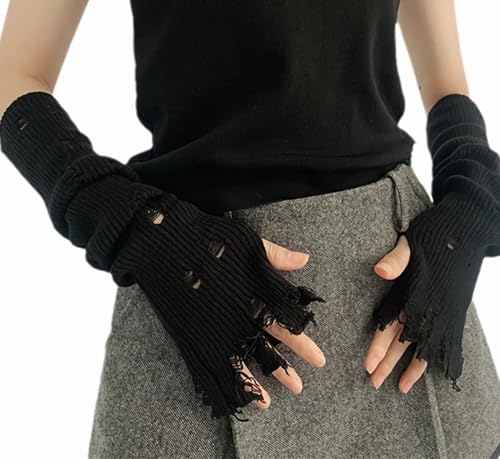 URAWESO Goth Arm Warmers Emo Punk Y2k Arm Sleeves Fingerless Gloves Cosplay Costume, Black, Medium